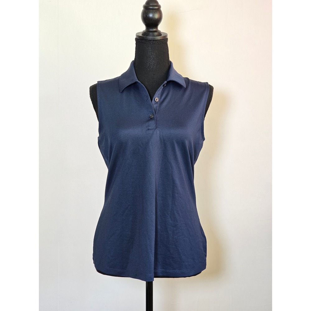 Greg Norman Shark Logo Women's Sleeveless Golf Polo Top Navy Blue Size Small